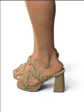Oasis Society Woven Platform Mule Heels Neutral Braided block Heel Summer